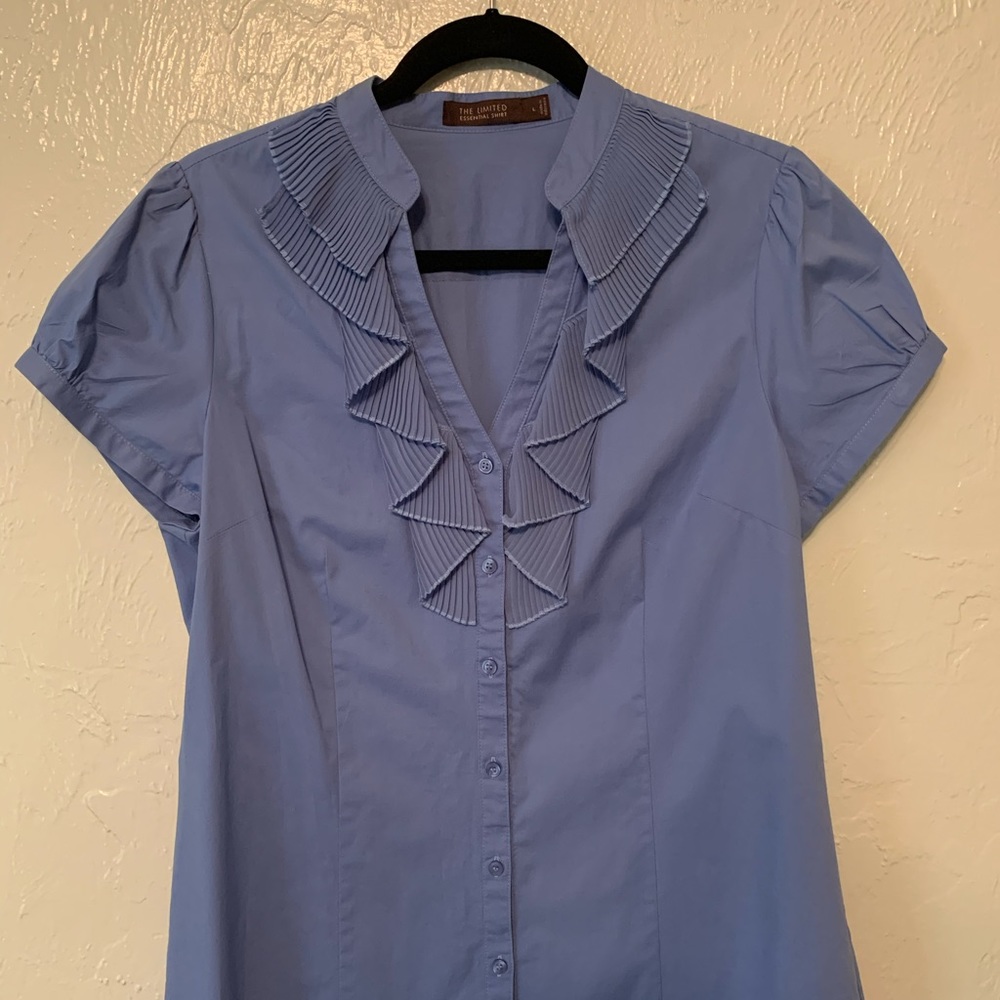 Button up ruffled blue blouse from The Limited